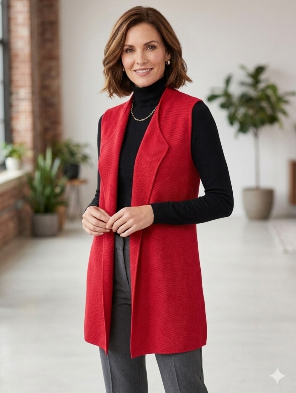 Chico's Sleeveless Open Front Long Red Vest